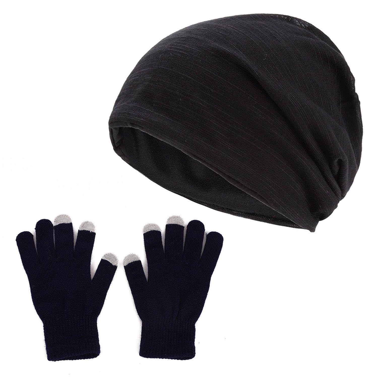 FFDHWU 1 Cotton Hat And 1 Pair Of Gloves, Soft And Skin-Friendly, Winter Cold-Proof Equipment, Suitable For Daily Commuting And Sports Protection (Black).