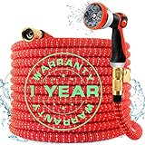 75FT Expandable Flexible Garden Hose, Expandable Water Hose with Durable 4-Layers Latex and 10 Function Spray Nozzle, 3/4 Solid Brass Connectors Garden Hose for Watering and Washing
