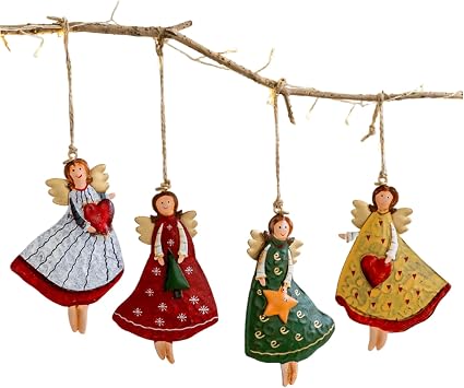 Iron Angel Christmas Ornaments Vintage Hanging, 4Pcs Cozy Decor for Home Tree Hallway Patio/4.7x2.8