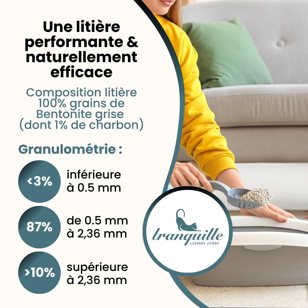 Tranquille - Litière pour Chat - Carbonite Stop Odeurs (4x5L) | Litière Agglomérante Charbon Actif Carbon Shield | Ultra Absorbante, Agglomérante & Anti-Poussière | Contrôle Odeurs