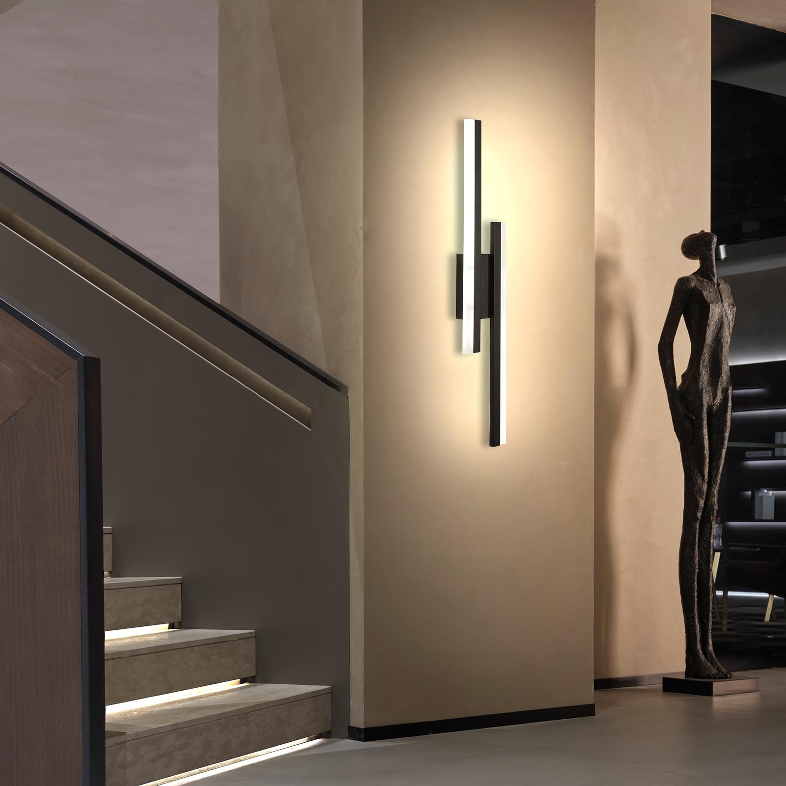 LIGKIN 16W LED Modern Indoor Wall Light, 3000K Warm White Wall Sconces, Simple Long Aluminium Rectangular Black Wall Light - Image 2