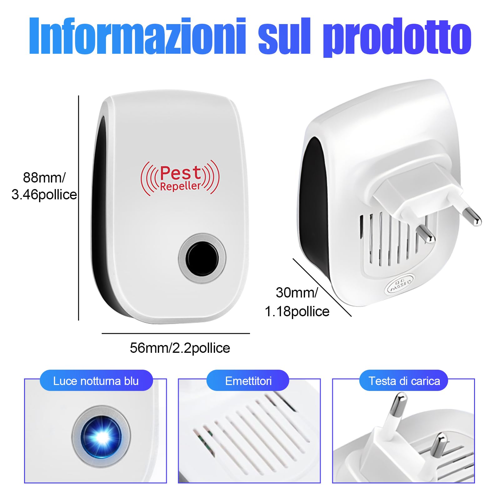 10 Pack Repellente ad Ultrasuoni per Topi,Antizanzare Repellente Ultrasuoni Professionale,Efficace Contro le Formiche/Mosche/Insetti/Scarafaggi/Topi/Zanzare/Ragni,Human & Pet Friendly