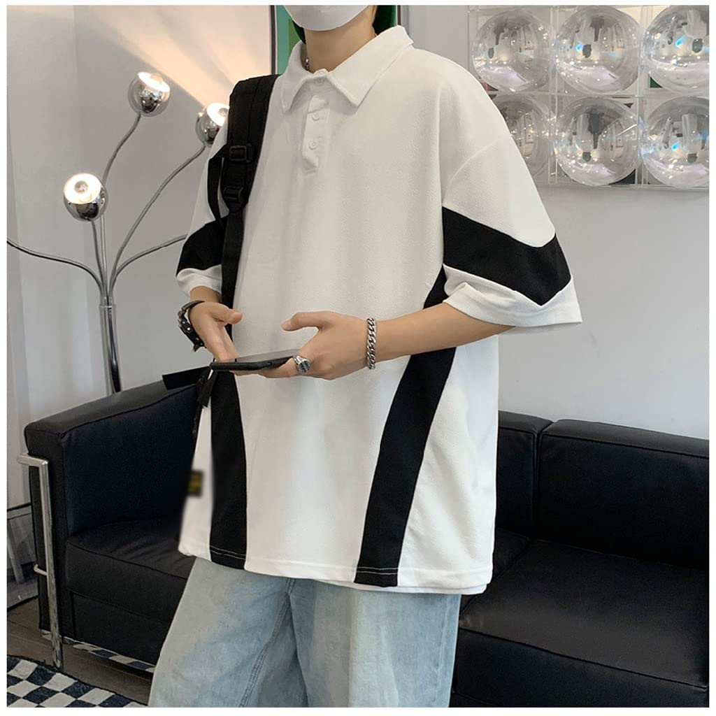 Koszulki męskie Design Przystojny Casual Baggy Patchwork Streetwear Nastolatki Studenci Popularne ubrania (kolor: B, rozmiar: kod XL)