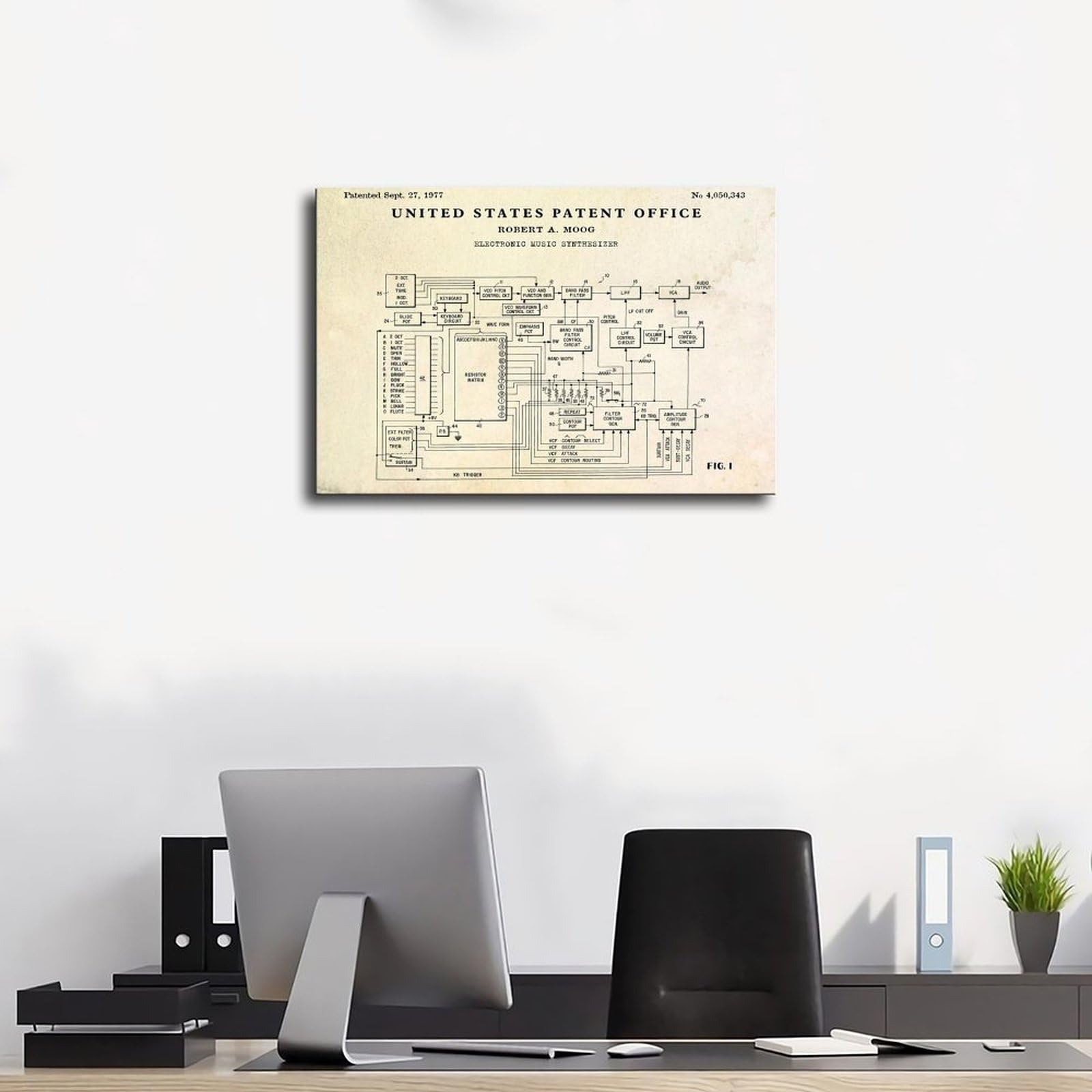 WLQZFRWV Poster su tela con sintetizzatore di musica elettronica del 1977, decorazione per camera da letto, ufficio, stanza, regalo, 40 x 60 cm
