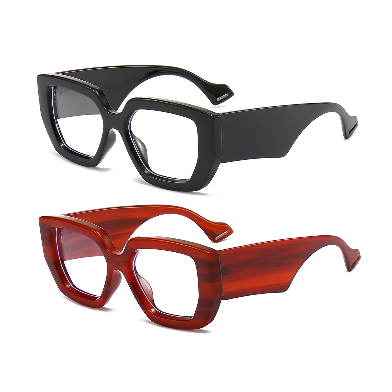 LJCZKA 2 Pair of Oversized Square Blue Light Glasses Womens Mens Thick Frame Computer Glasses Anti Eye-Fatigue for Reading Texting & Gaming