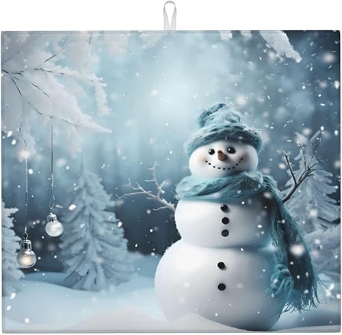 Miniatura 1 de Tapete de secado de platos de copo de nieve de Navidad para encimeras de 18 x 16 pulgadas, almohadilla protectora para escurridor de platos con lazo