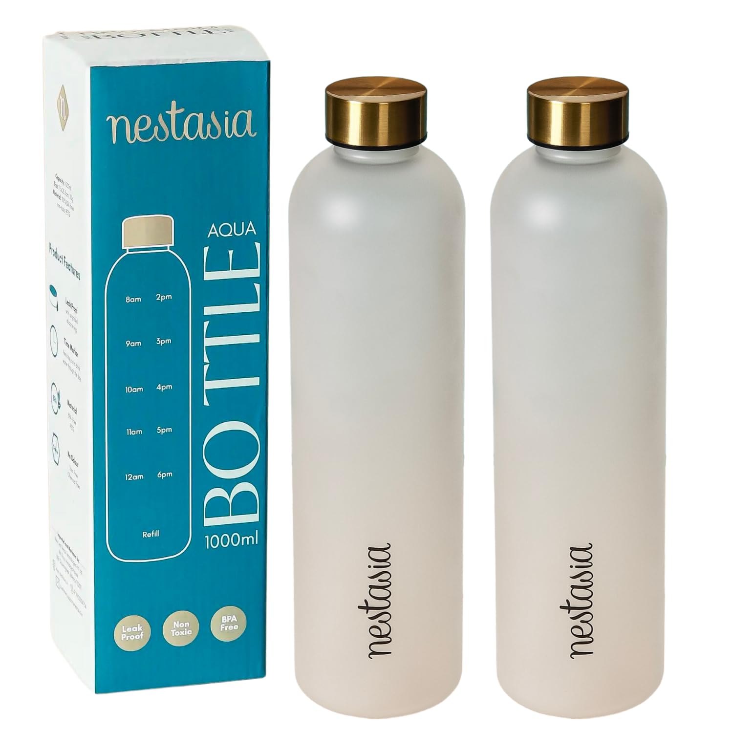 Nestasia Set of 2 Motivational Water Bottle for Office & Home, Airtight & Spill-Proof Stainless Steel Cap, 1 Litre Gym Bottles, White (B0CLGWQFF6) Amazon Price History, Amazon Price Tracker