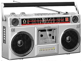 Riptunes Boombox Radio Cassette Player Recorder, AM/FM -SW1/SW2 Radio, Wireless Streaming, USB/Micro SD Slots, Aux in, Headphone Jack, Convert Cassettes to USB/SD, Classic 80s Style Retro