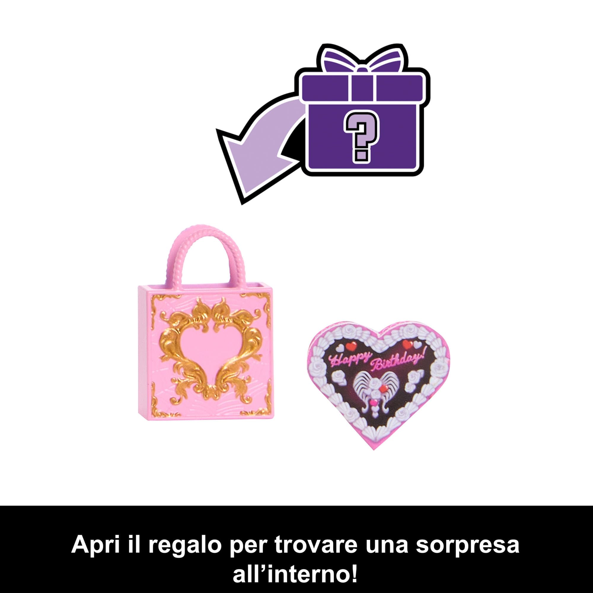 Monster High - Cupid Asteria Scary Sweet Birthday, bambola con abito da party rosa e rosso e accessori a tema, palloncino, regalo e invito inclusi, giocattolo per bambini, 4+ anni, JBG77