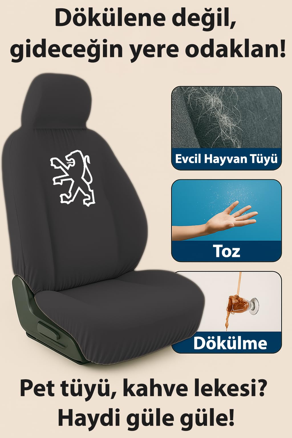 Terletmeyen kumas ve birebir uyum sunan Peugeot 206 ile uyumlu oto koltuk kilifi simdi burada Siyah
