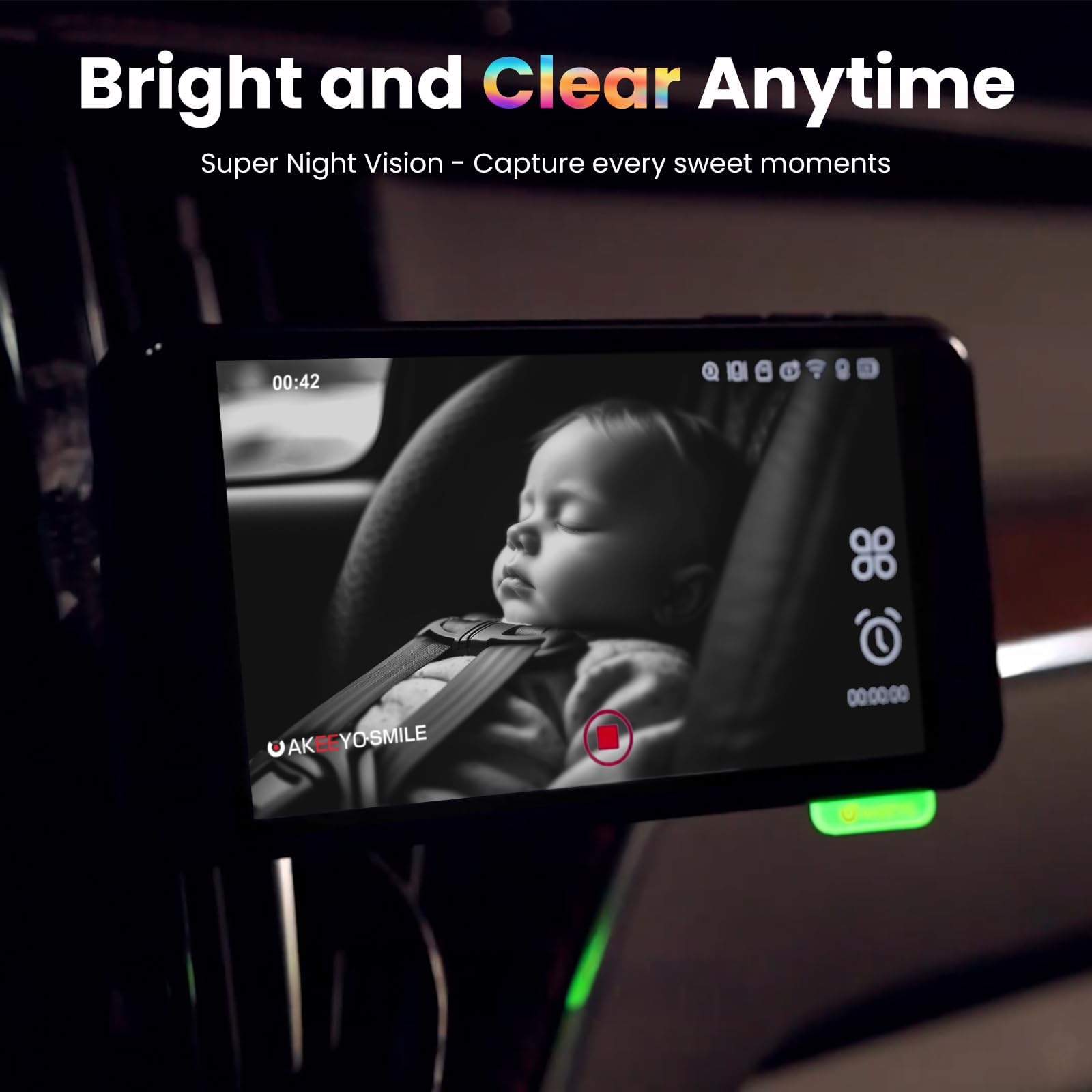 Cámara de Automóviles para Bebés,Espejo de Automóvil con Pantalla Táctil IPS de 5,5" con 1080p Orientado Trasero,Alertas para Eliminar Bebé/Mascota,Zoom 4x,Control de Aoz,WiFi, Aplicación,Akeeyo BMC-X