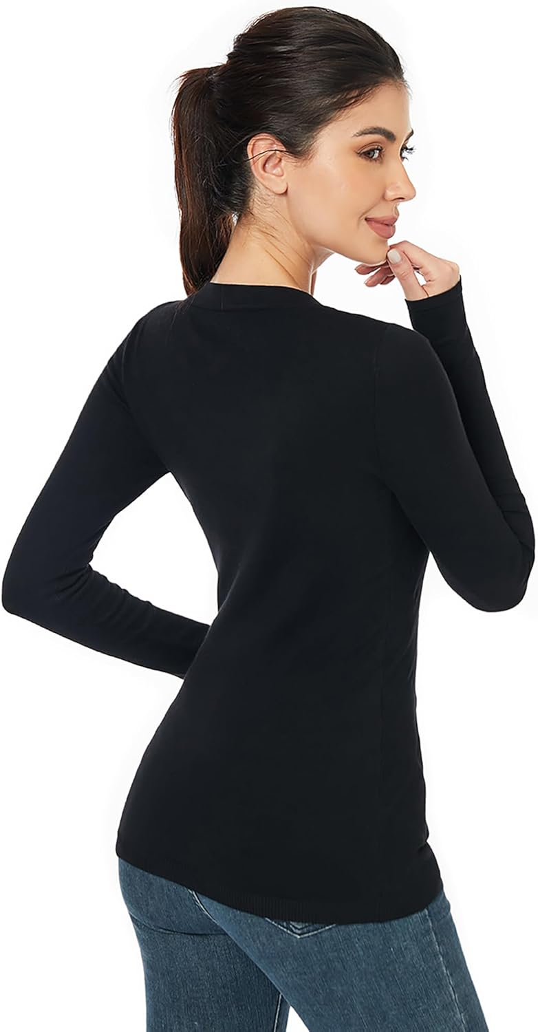 AmélieBoutik Women Crew Neck Knit Front Plaid Long Sleeve Slim Fit Sweater Top - Image 4