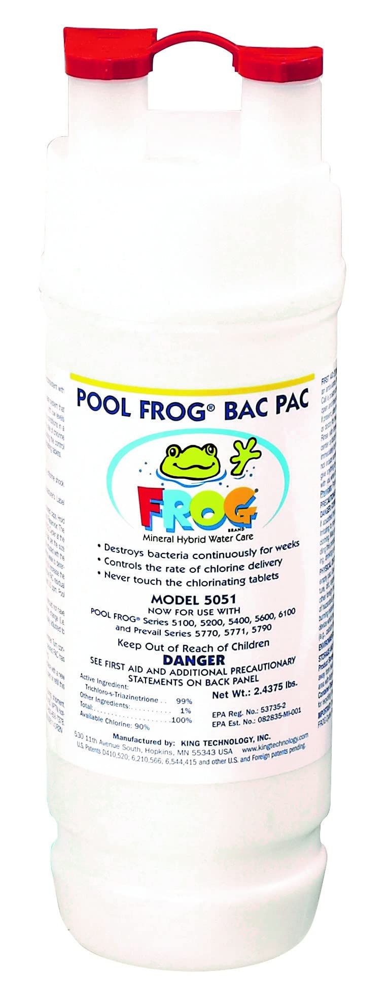 FROG Bac Pac Replacement Chlorine Cartridge for use with Pool FROG Model 5400 and 6100 Cyclers - Prefilled for Easy & Convenient Pool Sanitizing & Water Care - 1 Pack