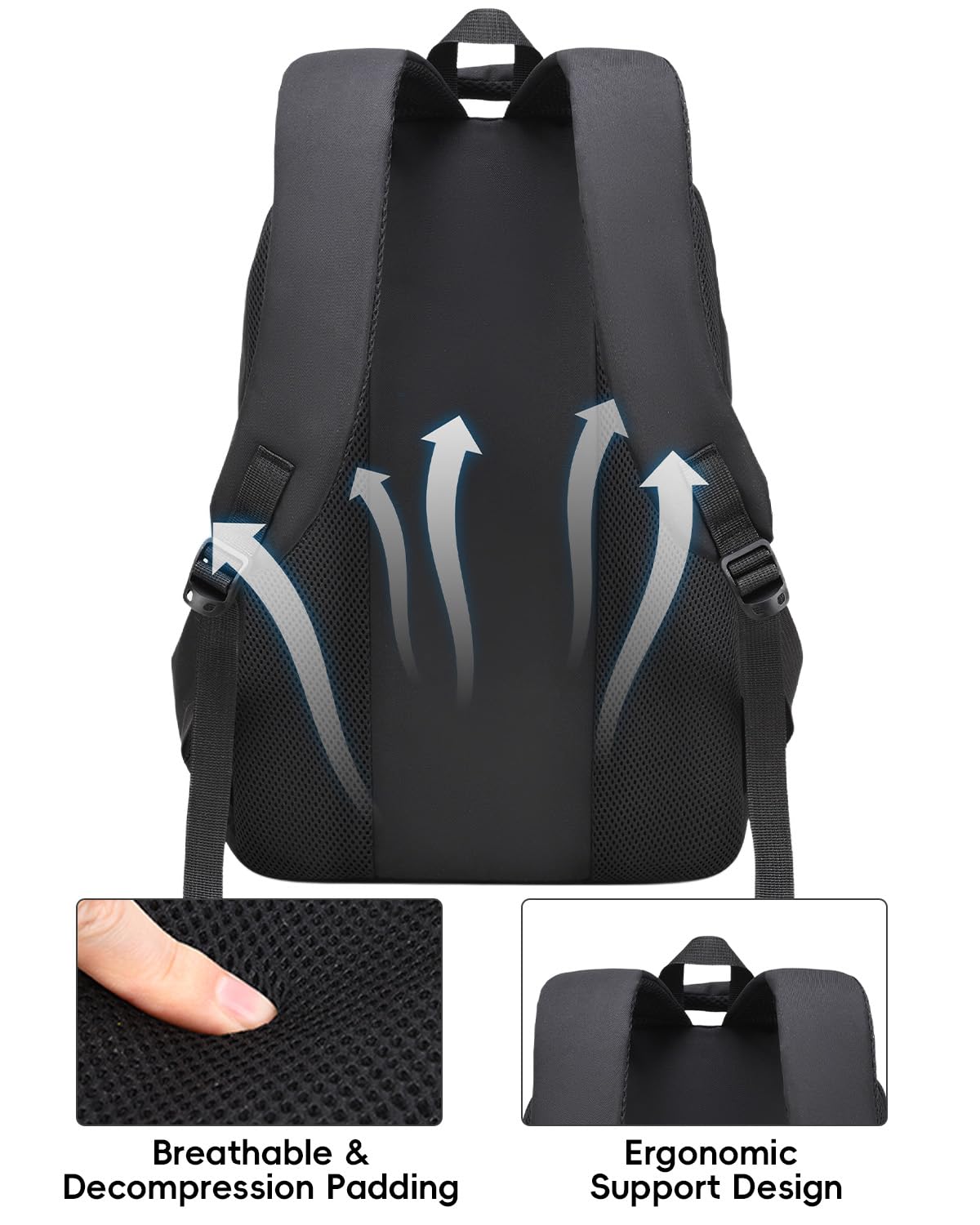 Amythe Schulrucksack Jungen Teenager Großer Kapazität 28L, Rucksack Junior mit Laptopfach für Mittelstufe Oberstufe Universität, Wasserdicht Schulranzen für Schule & Freizeit, Schwarz