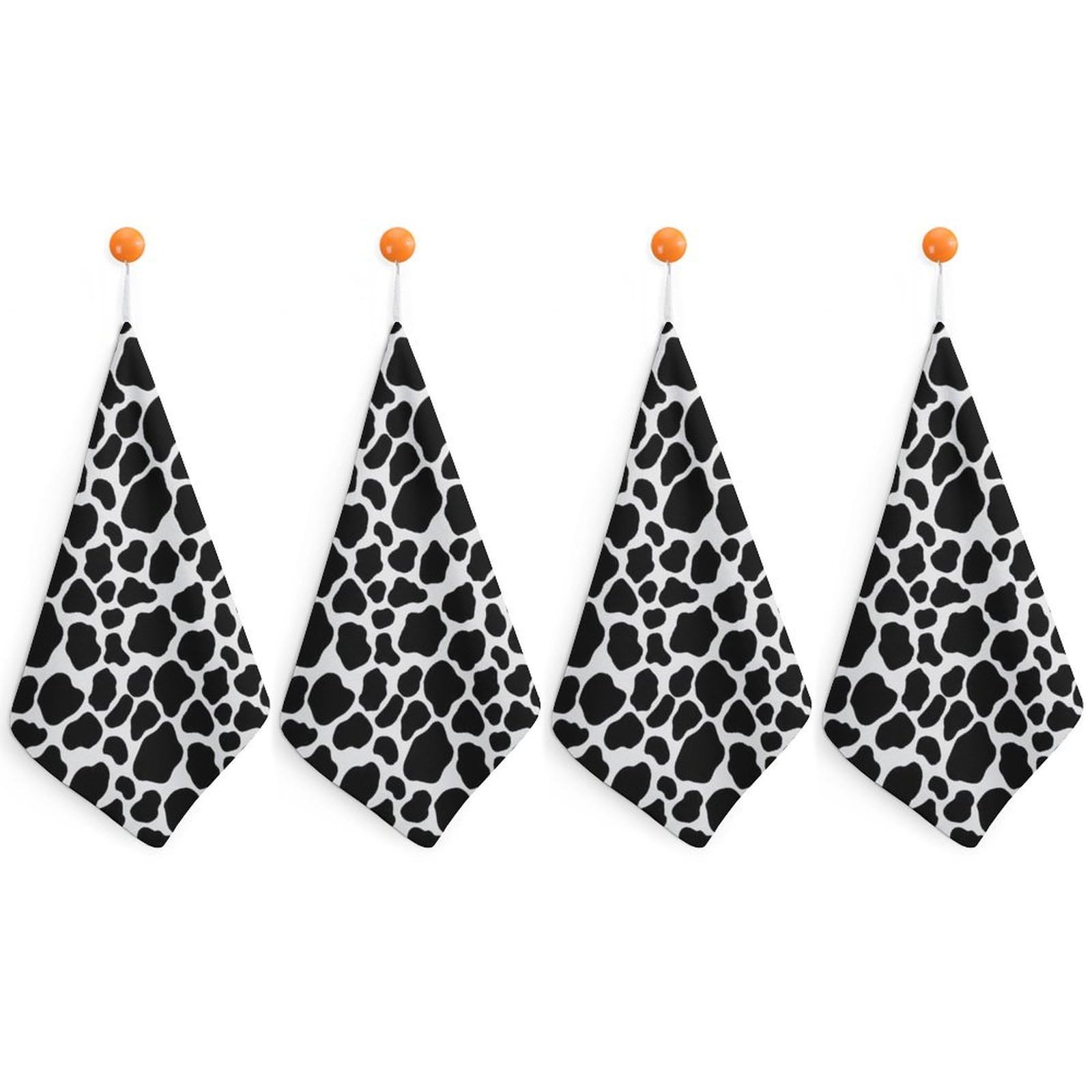 LEDFCVSU 4 Piece Hanging Hand Towels, Cow Pattern Milk Cow Small Dry Hand Towel for Kitchen Bathroom