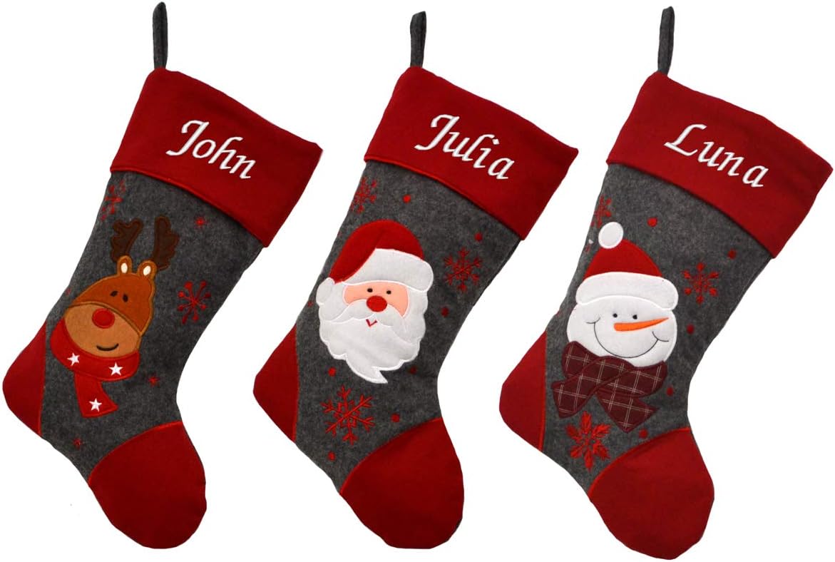 D3 Personalised Embroidered Christmas Stocking Luxury Nordic Sack Santa Deluxe (Snowman)