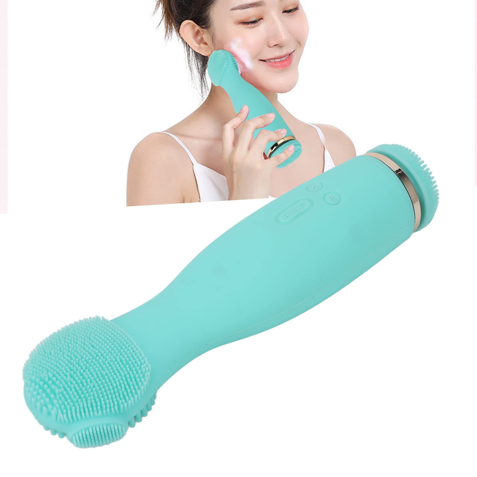 Elektrische Silikon-Gesichtsreinigungsbürste, Tiefenporenreinigung, Mitesser-Entferner, Peeling-Massagegerät für Damen und Herren, Grün, 3 Köpfe, wiederaufladbar über USB