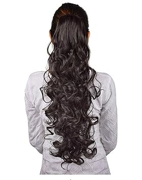 Alizz curly long silky Hair Extension with Plastic Clutcher, 24 Inches, dark brown