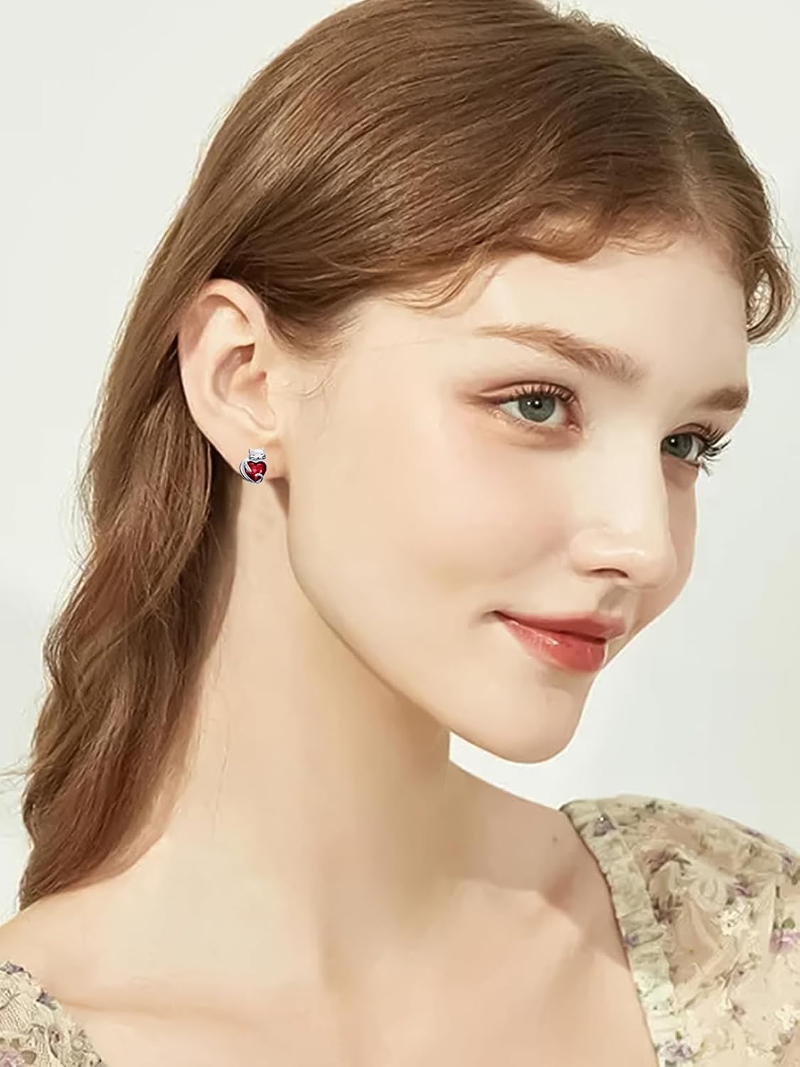 Seiyang 925 Sterling Silver Cat Heart Birthstone Earrings Studs