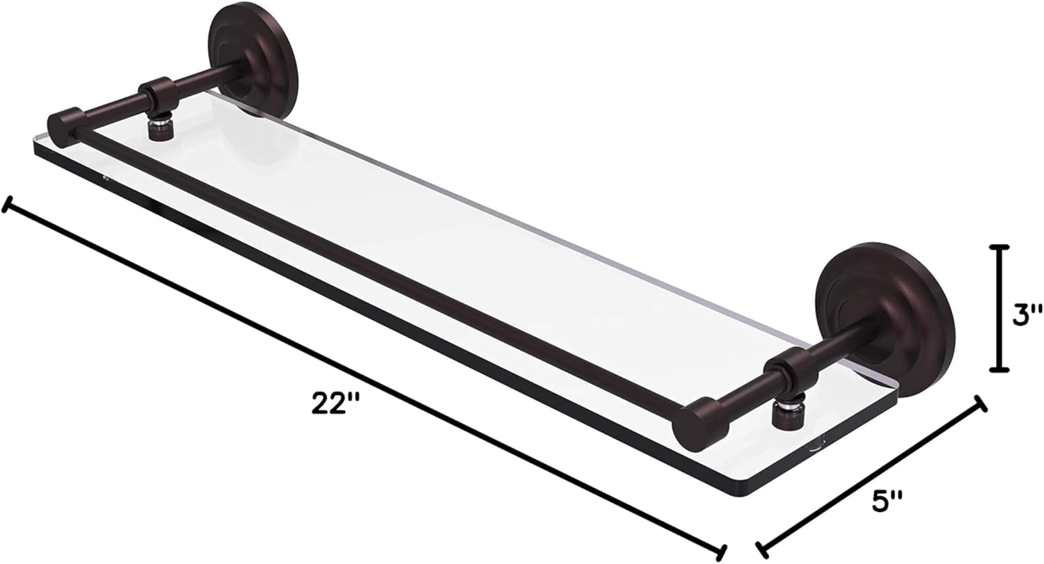 Allied Brass QN-1/22-GAL-ABZ Que New 22 Inch Tempered Gallery Rail Glass Shelf, Antique Bronze