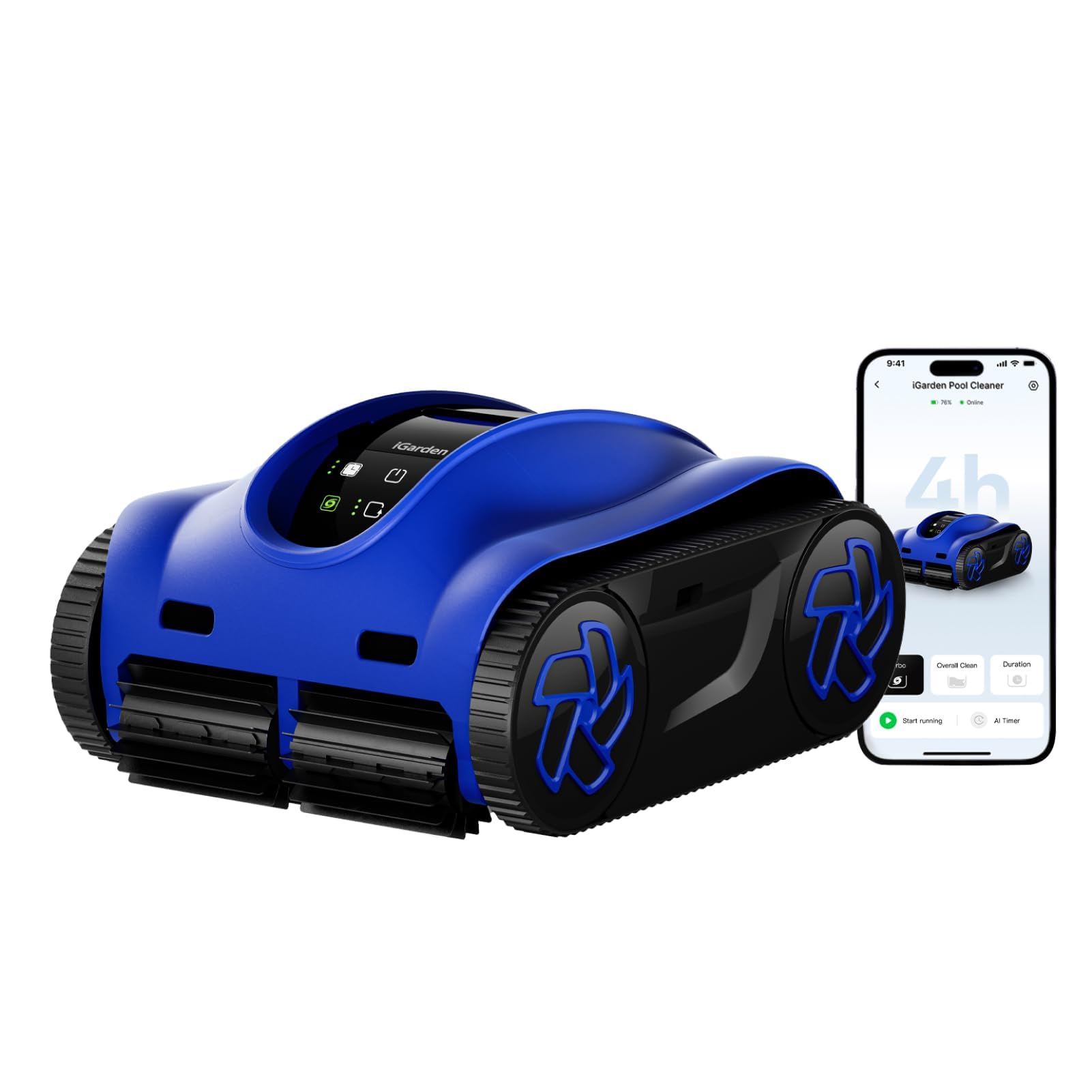 iGarden K Robot Pool Cleaners and Walls, Double Filtration, 4H Autonomy, App Control, 5 Modes, Touch Screen, AI Timer, Smart Navigation and Auto Parking Function