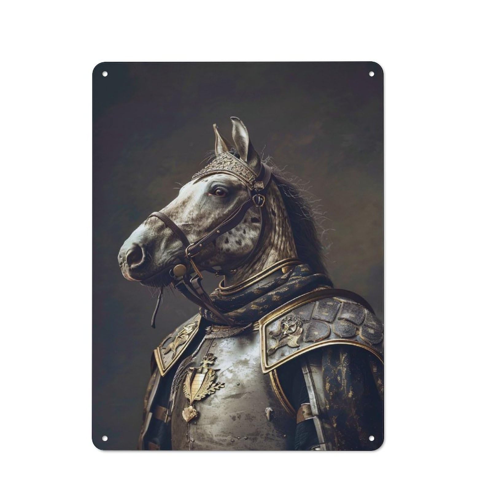 Junmoney Style-16 For Living Room Or Hallway, Horse In Armor Portrait Vintage Metal Sign 40X30cm, For Metal Sign Collectors, For Garage And Workshop Walls