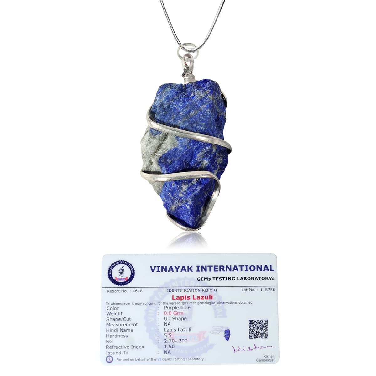 Crystu AAA Certified Lapis Lazuli Pendant Natural Wire Wrapped Crystal Stone Pendant Locket with Metal Chain for Reiki Healing and Crystal Healing Gemstone for Unisex (Color : Blue)