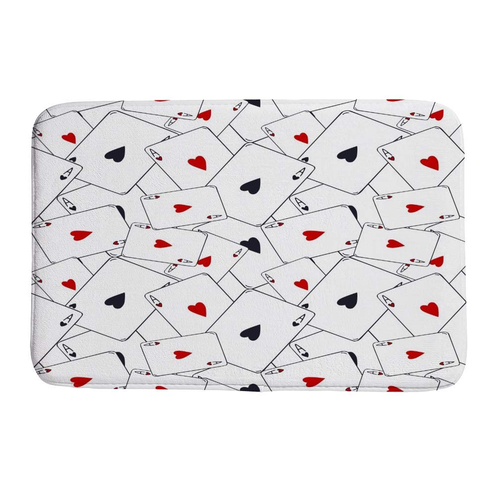 Nuansexi Bath Shower Rugs Floor Mats Non Slip Bathmat Doormat Tub Mat Coral Velvet Absorbent Entrance Carpet Mats Machine Washable ?Playing Cards Ace Hearts Bedroom Decor