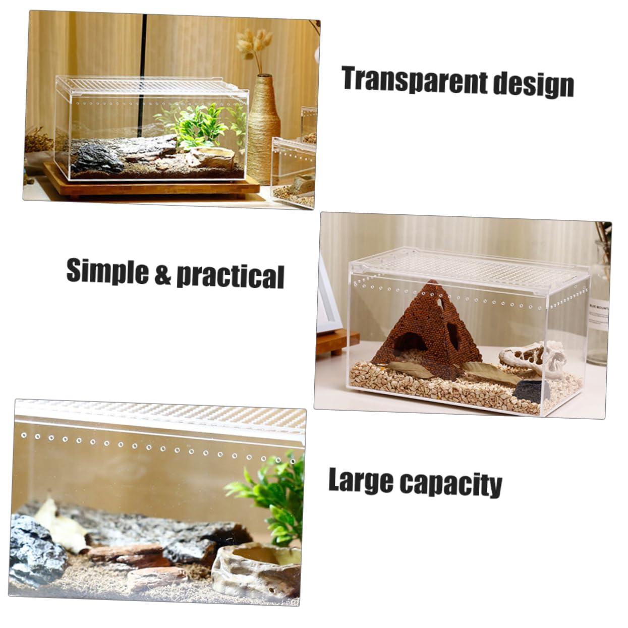 Caja de Reptiles Transparente de Acrílico, Diseño Antifugas | Hábitat de Cría, Alimentación de Agua y Comida, Uso para Serpientes y Otros Reptiles