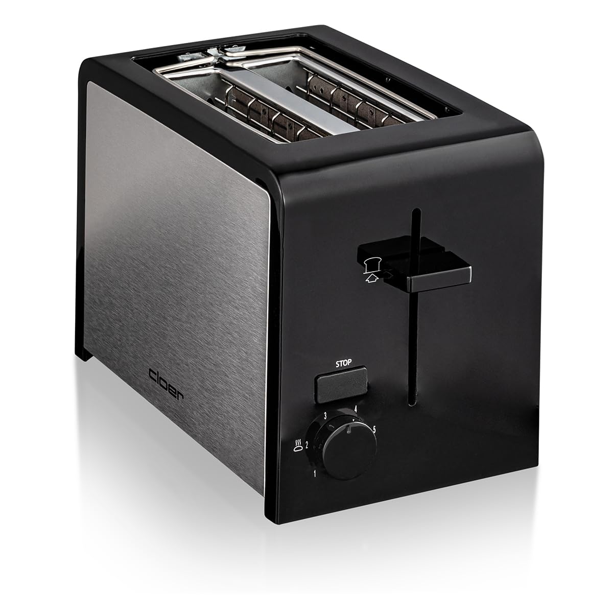 Cloer 3210 Tostadora para 2 tostadas, 825 vatios, calentador de panecillos incluido, dispositivo post-elevado, bandeja para las migas, aislada térmicamente, acero inoxidable esmerilado y negro