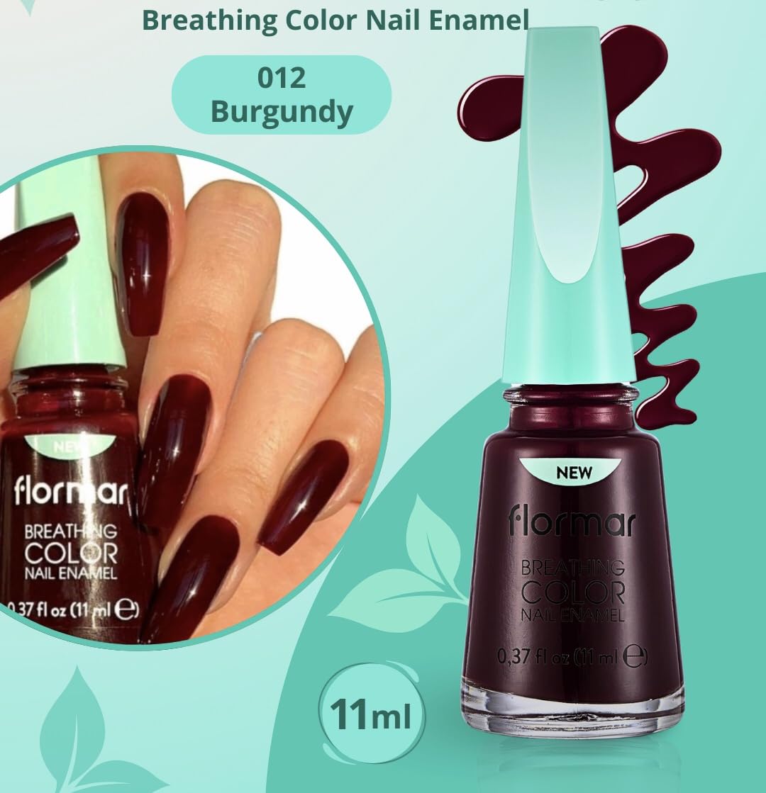 Flormar Nefes Alan Parlak Oje- Breathing Color Nail Enamel- 012 Burgundy- 8682536032636