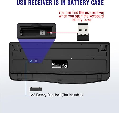 Miniatura 5 de Teclado inalámbrico, 2.4G Teclado ergonómico de computadora inalámbrico de tamaño completo con reposamuñecas para Windows, Mac OS