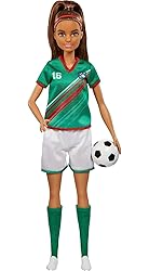 Barbie Careers Fashion Doll & Accessory, Soccer Player with Brunette Ponytail, #16 Uniform, Tall Socks, Cleats & Ball