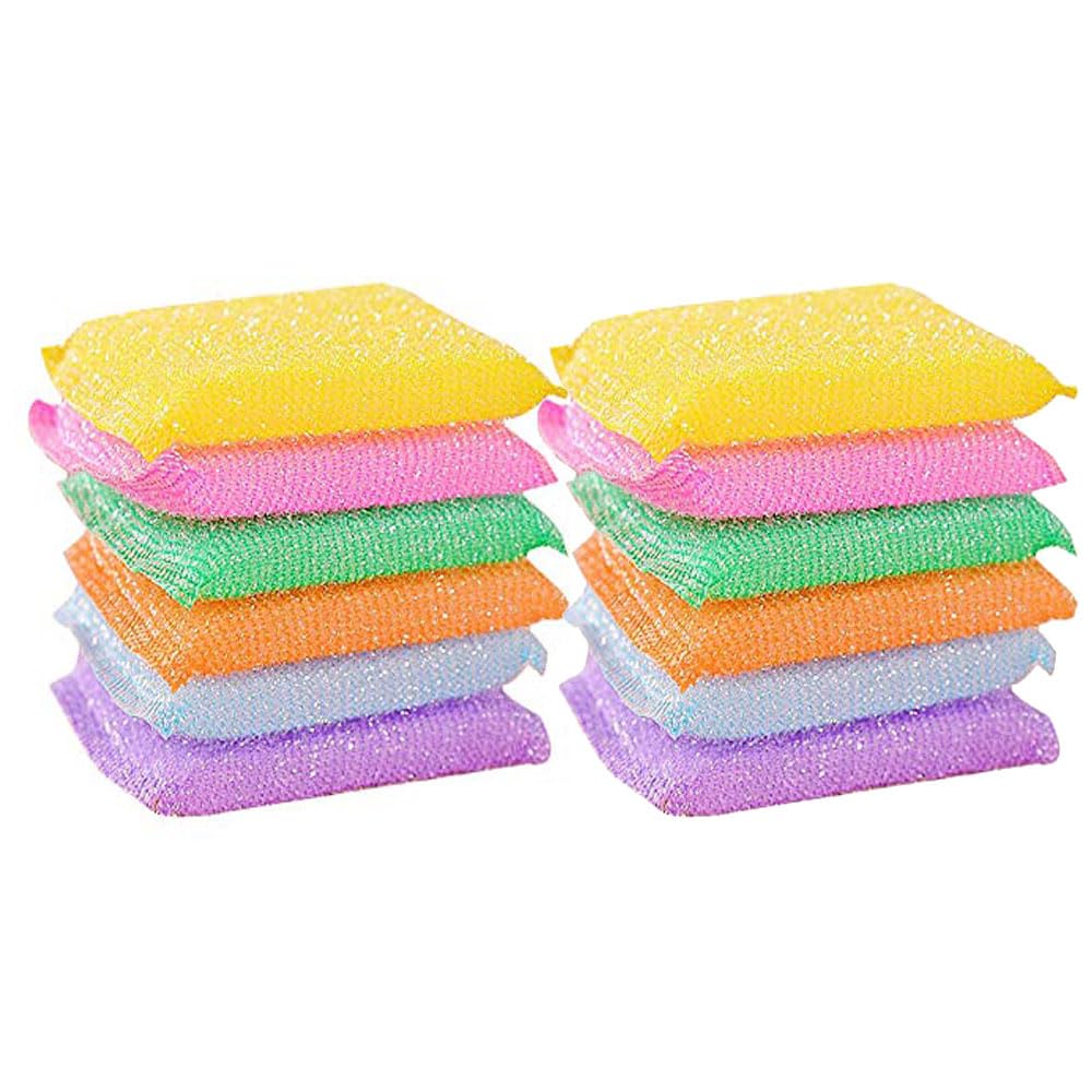 Rciujel Green Multi-Purpose Scouring Pads By Scrub-It/Non- Scratch Cleaning For Pots, Pans, Dishes, Utensils & Non-Stick Cookware - Sponge Use For Kitchen, Bathroom (12Pcs)