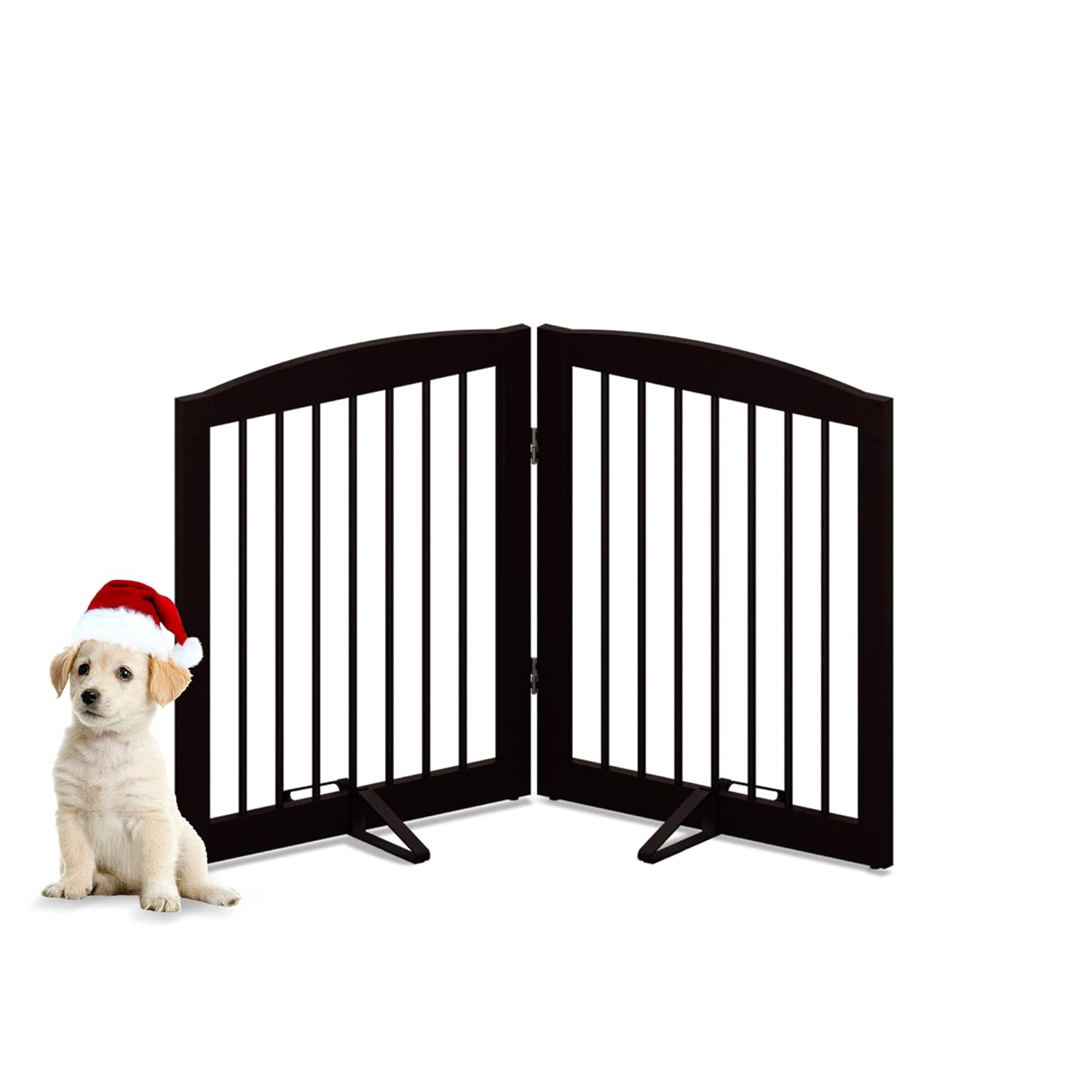PUPETPO Freestanding Pet Gate for Dogs, Foldable Wooden Dog Gate for House, Indoor Dog Gate for