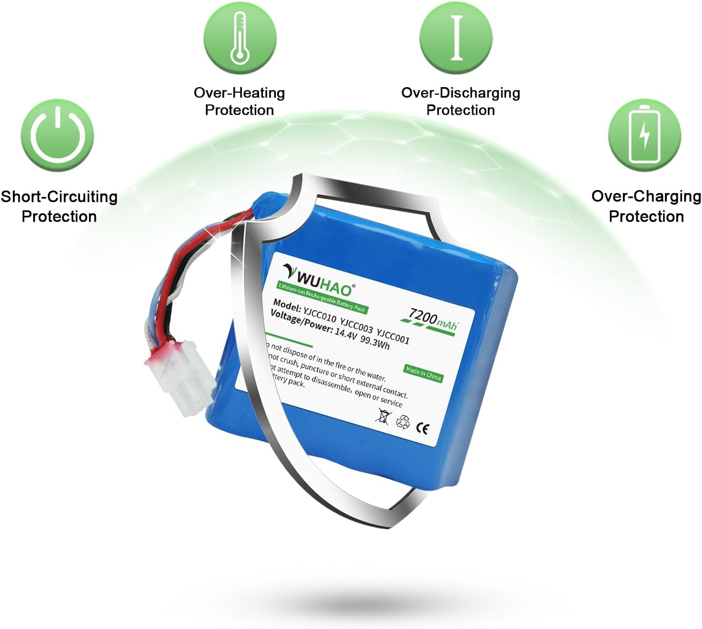 WUHAO for Narwal T10 Replacement Battery [Upgraded 7200mAh] Compatible with Narwal J1 J2 YJCC010 YJCC003 YJCC001 Robot Vacuum Cleaner Battery 14.4V