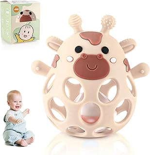 Mordedor Bebe Refrigerante, Mordedores Juguetes Silicona Sin BPA, Juguetes Bebes Alivio para encías, Mordedores de Bebé, Juguetes para la Dentición para Bebés Regalos (Marrón Claro)