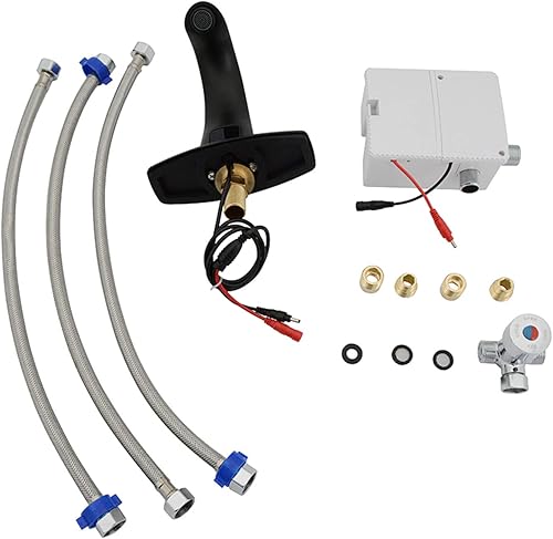 Miniatura 7 de Grifo de lavabo de baño con sensor automático con placa de cubierta de agujero, sin contacto, latón, negro, grifo de agua con mezclador de