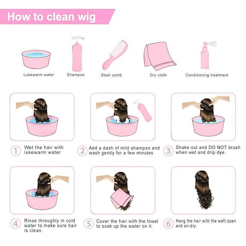 Miniatura 10 de Kaneles Pelucas largas rizadas rosas para mujer peluca ondulada pelo de partición media pelucas sintéticas de aspecto natural para Halloween cosplay