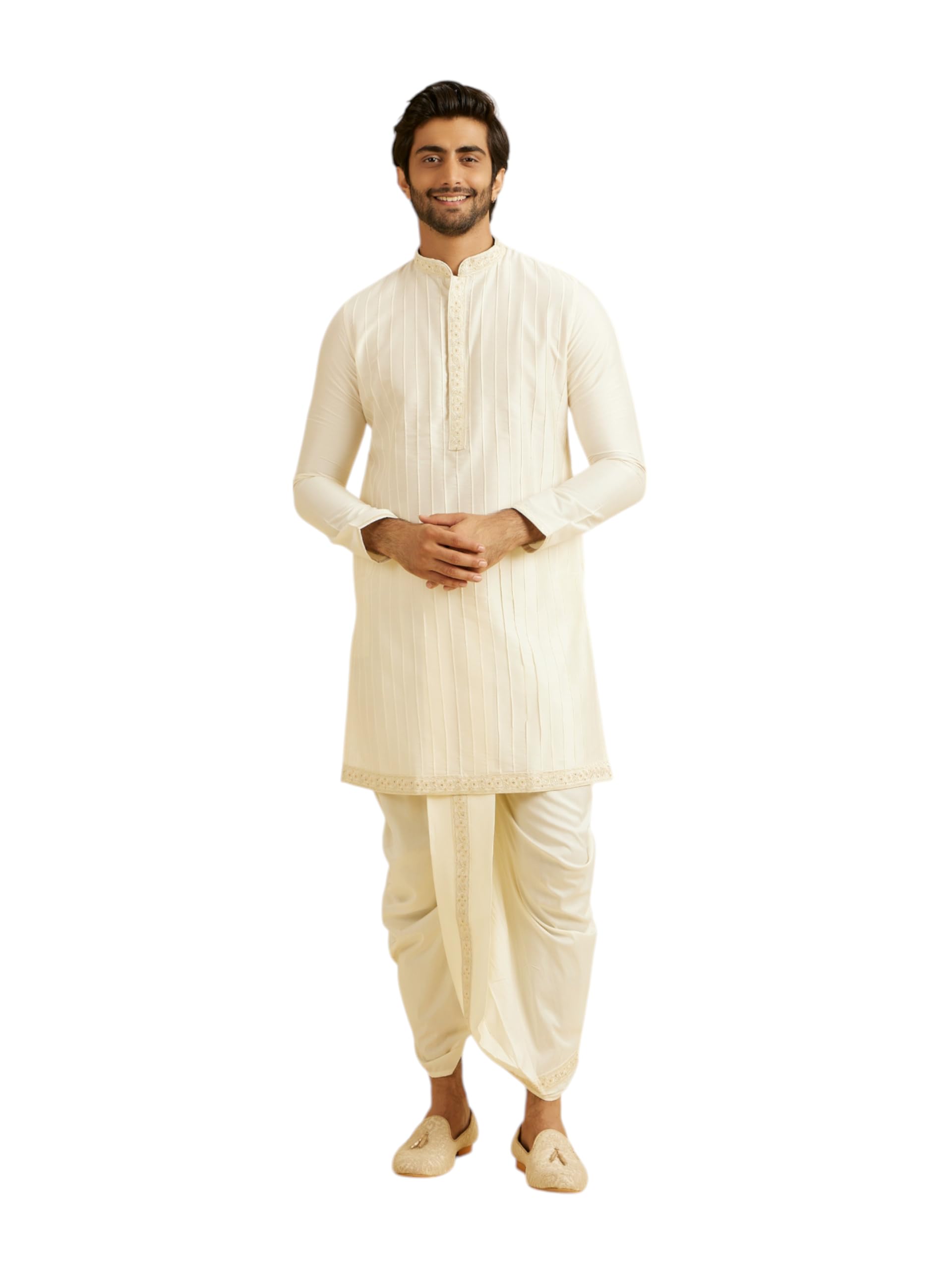 manyavar Men's Viscose Blend Self Design Kurta Dhoti Set (2pcs)-picture-16