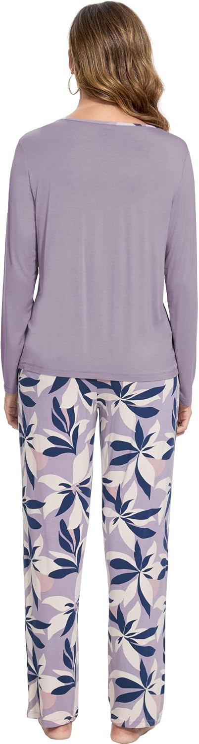 GYS Bamboo Viscose Pajamas Set for Women Crew Neck Long Sleeve Sleepwear Soft Loungewear Set - Image 3