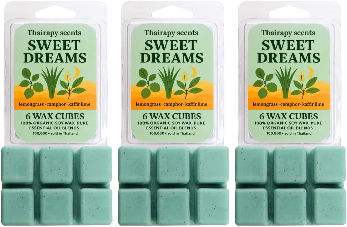 (Hand Poured in Thailand) Thairapy Scents Wax Melts, Premium Scented Natural, 7.5oz (18-Cubes) Includes: Immune Booster, Sweet Dreams, Breathe Easy (Season of Thailand Collection)