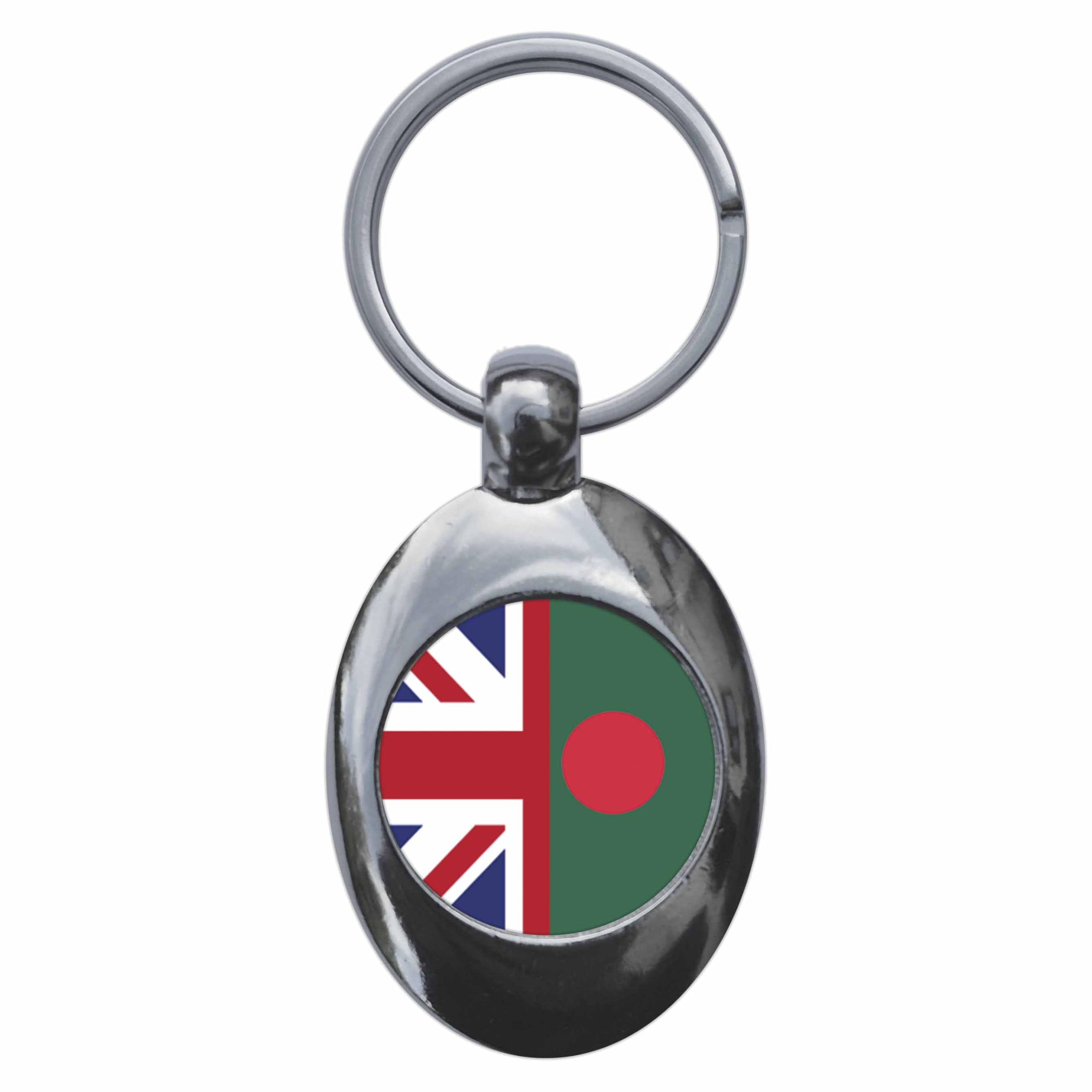 Ozorath Bangladesh United Kingdom Split Flag Keyring Keychain With Trolley Coin