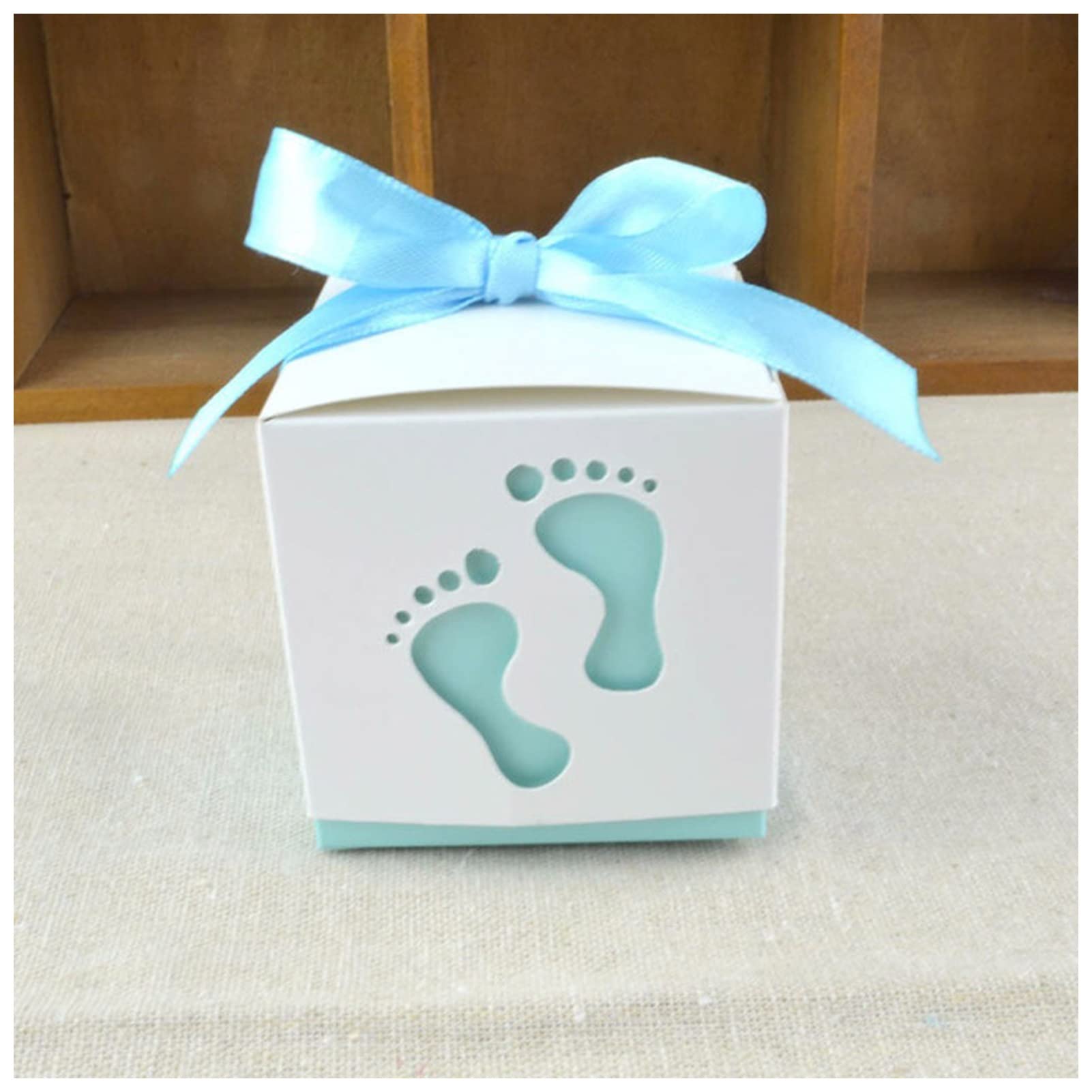 KAYLRE pudełko 20/50/100 szt. Baby Foot Candy Box Baby Shower Carriage Paper Śliczna torba Ślady Party Favor Box Chrzest Pudełko prezentowe (kolor: stopa jasnoniebieski, rozmiar: