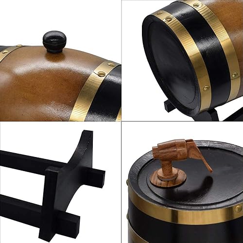 Miniatura 6 de Barriles de roble envejecido, dispensador de barril de whisky, cubo de vino, sin fugas, para almacenamiento de vino, licores y whisky marrón (con