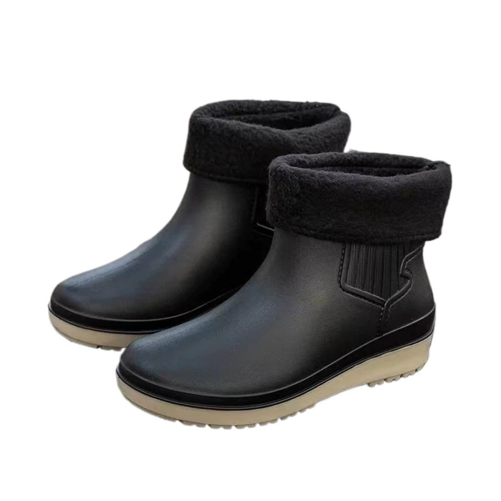 Womens Rain Boots with Plush Lining Mid Cut Rubber Rain Boots for Women - Waterproof Flat Heeled Ankle