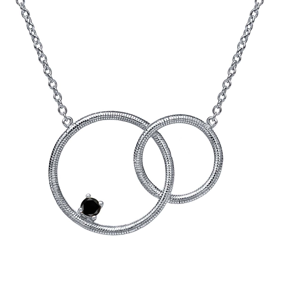 Gem Stone King 0.12 Ct Round Black Diamond 925 Sterling Silver 2 Circle Necklace
