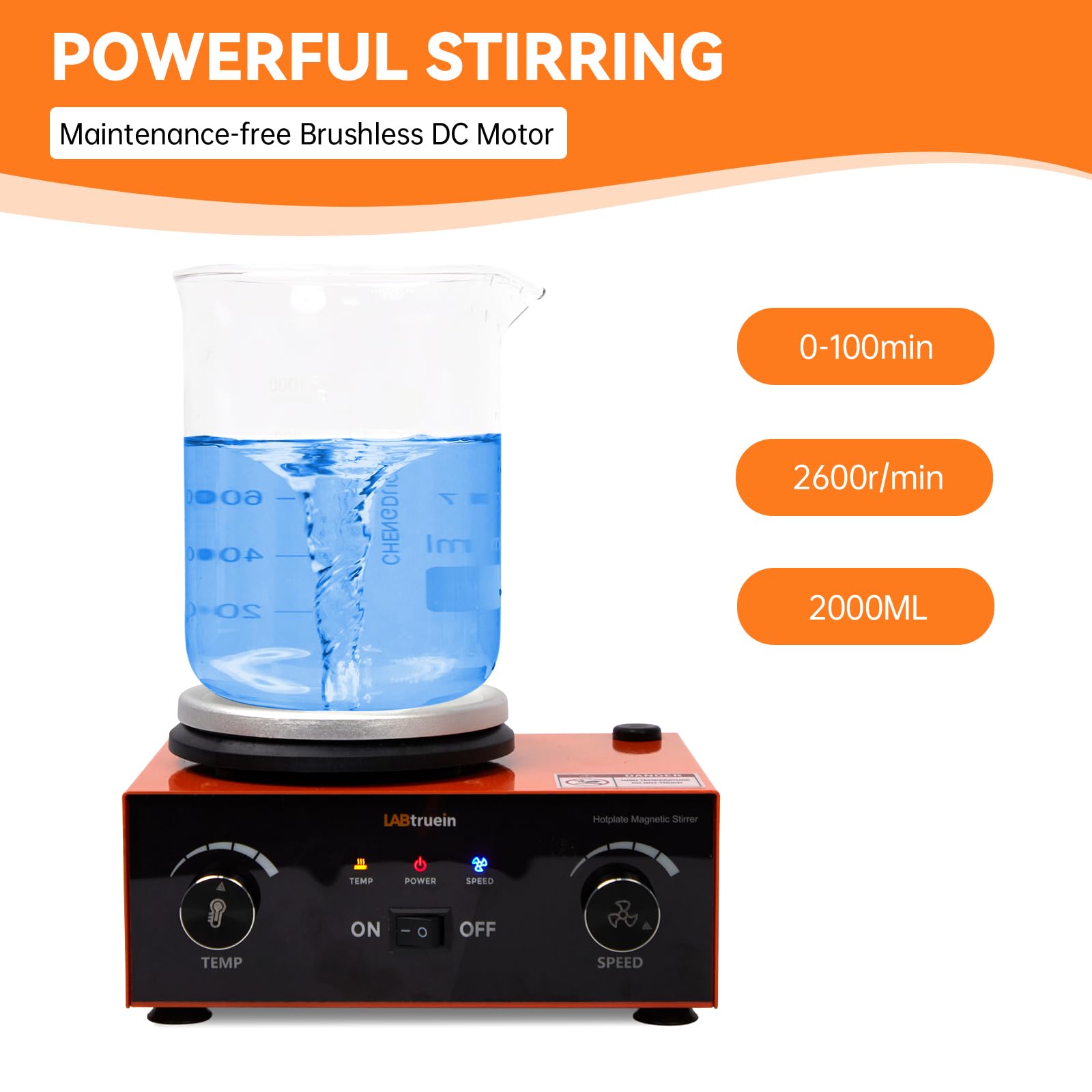 Agitatore magnetico piastra calda laboratorio piastra agitatore magnetico max 280 °C piastra calda con agitatore magnetico include barra di agitazione 2000 ml | 2600 rpm