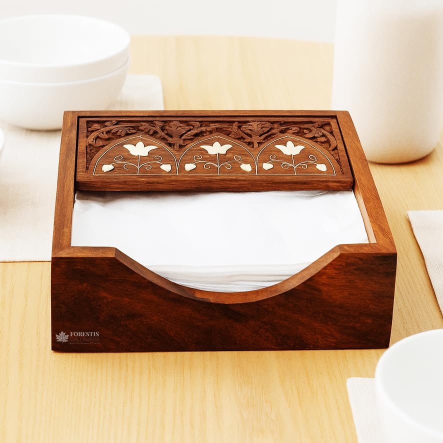 Image of Wooden Tissue Box| Rosewood Napkin Box| Tissue Holder Organizer for Table, Home, Office, Car| Rectangular Facial Paper Cloth Storage Case| Dispenser (7.5X7.5 Inches, Arvo Rosewood Tissue Box)
