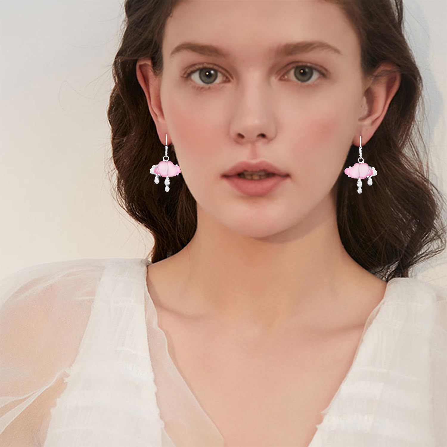 Cute Silver Cloud Raindrop Huggie Hoop Earrings Funny Creative Weather Dangle Drop Earrings for Women image 2